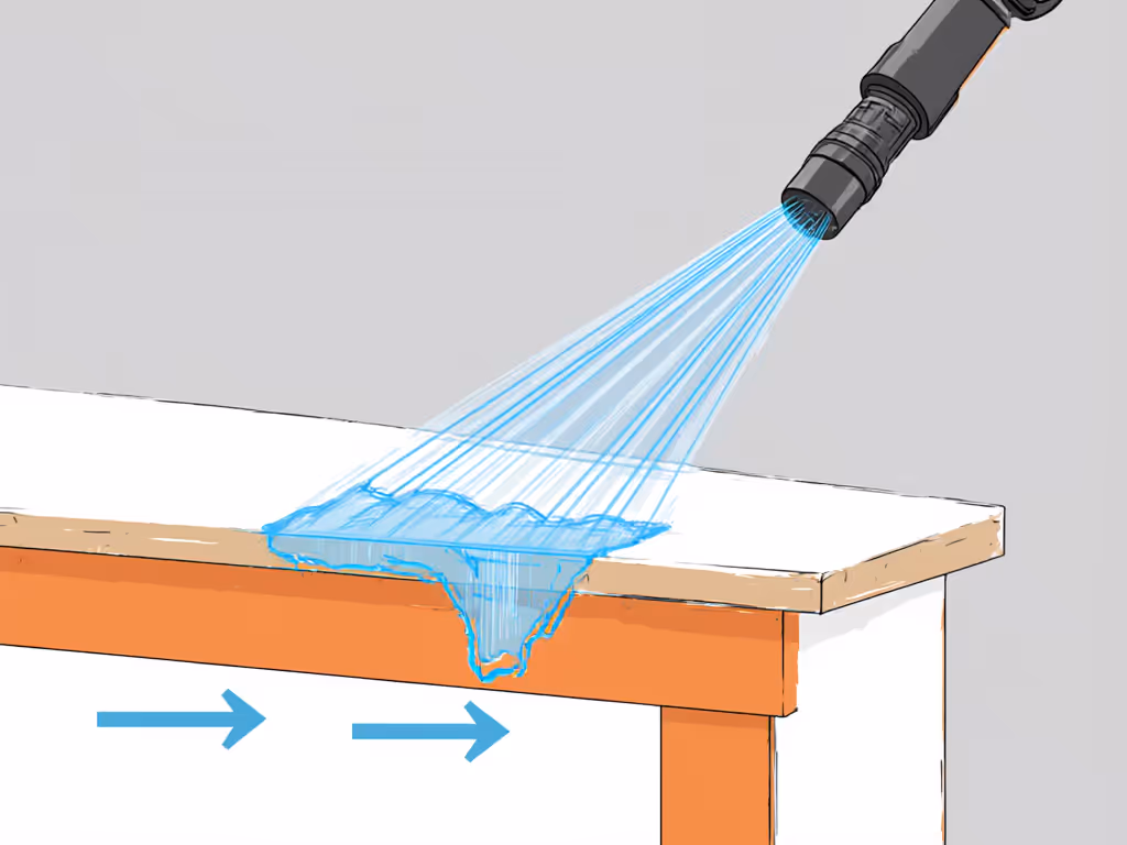 safe pressure washer nozzle angles showing 25-40 degree fan spray on painted surface