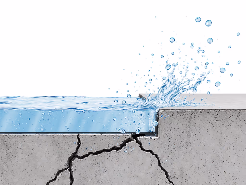 cross-section diagram of water sheeting vs. bouncing on cracked concrete